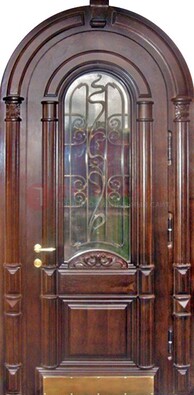 Арочная металлическая дверь массив со стеклом и ковкой ДА-50 в Орехово-Зуево