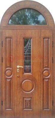 Двустворчатая железная дверь МДФ со стеклом в форме арки ДА-52 в Орехово-Зуево