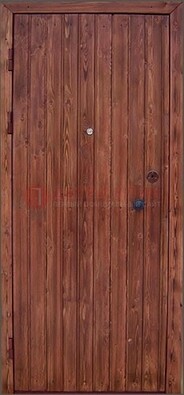 Коричневая железная дверь с евровагонкой ДЕ-18 в Орехово-Зуево