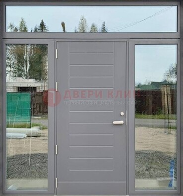 Серая стальная дверь с панелью МДФ и стеклянными фрамугами ДФГ-28 в Орехово-Зуево