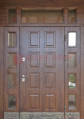 Стальная дверь МДФ со стеклом и фрамугами для дома ДФГ-29 в Орехово-Зуево