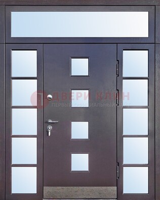 Современная железная дверь со стеклом и фрамугами ДФГ-4 в Орехово-Зуево