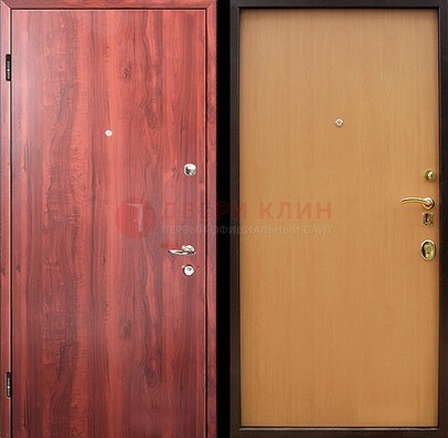 Красная железная дверь с ламинатом ДЛ-3 в Орехово-Зуево