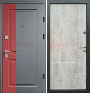 Серая с красной полосой металлическая дверь МДФ ДМ-245 в Орехово-Зуево