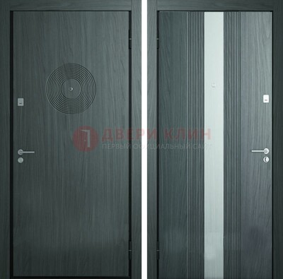 Темная железная дверь с МДФ и декоративной вставкой ДМ-25 в Орехово-Зуево