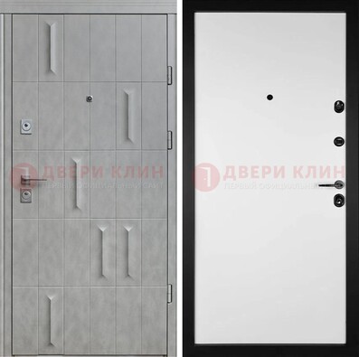 Серая стальная дверь с рисунком МДФ и внутри Белый ясень ДМ-280 в Орехово-Зуево