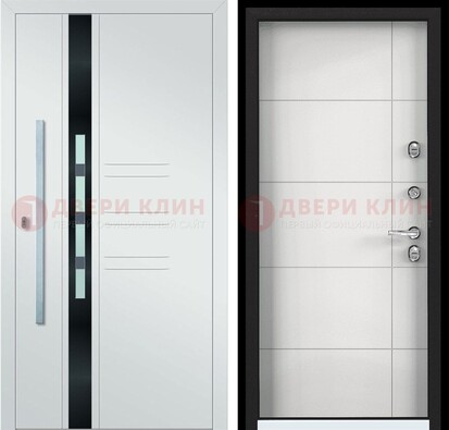 Металлическая дверь в белом цвете с МДФ ДМ-323 в Орехово-Зуево