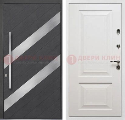 Серая входная дверь МДФ с металлическими вставками ДМ-325 в Орехово-Зуево