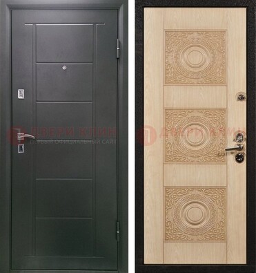 Темная железная дверь с МДФ в квартиру ДМ-344 в Орехово-Зуево