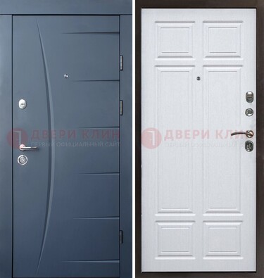 Темно-синяя стальная дверь МДФ белая внутри ДМ-435 в Орехово-Зуево