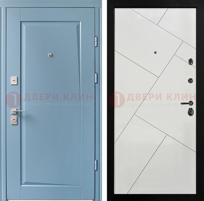 Синяя железная дверь с МДФ панелями ДМ-491 в Орехово-Зуево