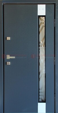 Серая стальная дверь с порошковым покрытием и стеклянной вставкой ДП-216 в Орехово-Зуево