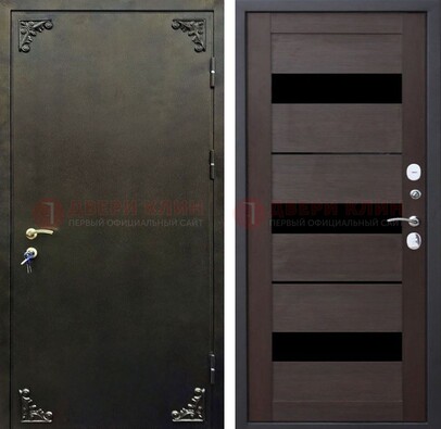 Темная входная дверь с порошковым покрытием и МДФ со стеклом ДП-236 в Орехово-Зуево