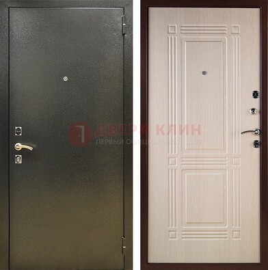 Стальная темно-серая дверь с порошковым напылением и МДФ Белый дуб ДП-277 в Орехово-Зуево