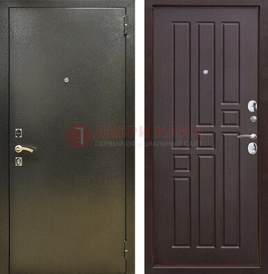 Входная темно-серая дверь с порошковым напылением и коричневой МДФ ДП-301 в Орехово-Зуево