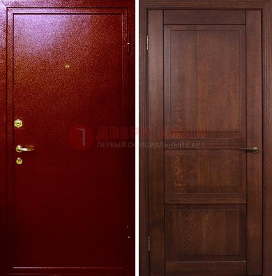 Красная железная дверь с порошковым окрасом ДП-58 в Орехово-Зуево