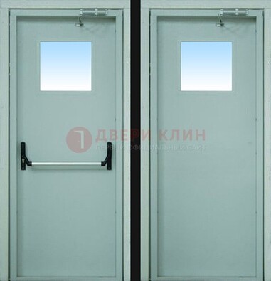 Серая металлическая противопожарная дверь со стеклянной вставкой ДПП-3 в Орехово-Зуево