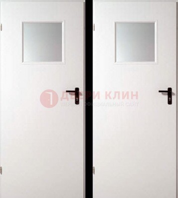 Белая железная противопожарная дверь с декоративной вставкой ДПП-6 в Орехово-Зуево