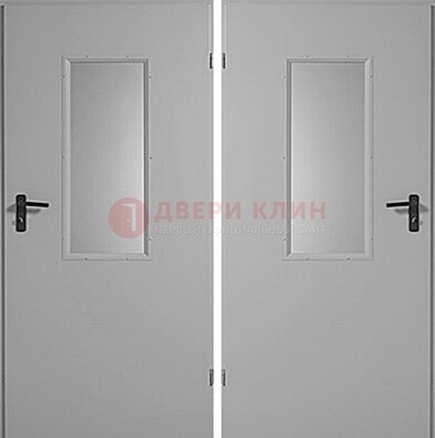 Белая металлическая противопожарная дверь с декоративной вставкой ДПП-7 в Орехово-Зуево