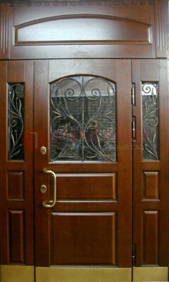 Стальная парадная дверь со вставками из стекла и ковки ДПР-30 в коттедж в Орехово-Зуево