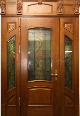 Парадная дверь со стеклянными вставками и ковкой ДПР-36 для дома в Орехово-Зуево