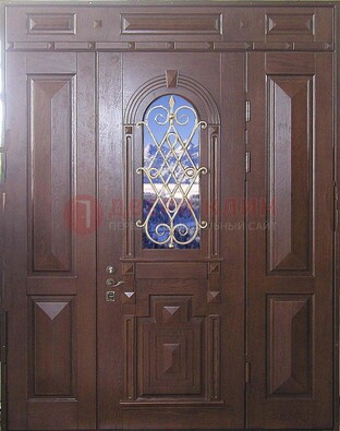 Стальная парадная дверь со стеклом и ковкой ДПР-4 для коттеджа в Орехово-Зуево