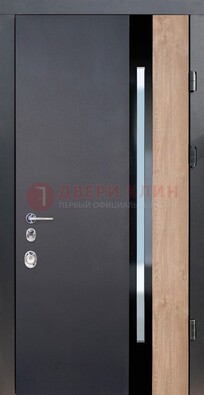 Черная металлическая дверь МДФ со стеклом ДС-14 в Орехово-Зуево