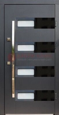 Черная стальная дверь МДФ хайтек со стеклом ДС-16 в Орехово-Зуево