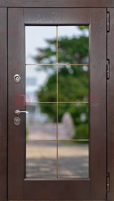 Коричневая стальная дверь со стеклом ДС-19 в Орехово-Зуево