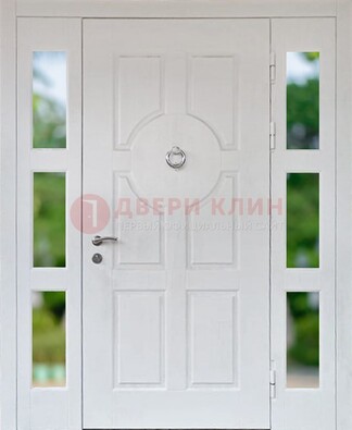 Белая стальная дверь со стеклом и фрамугами ДС-20 в Орехово-Зуево