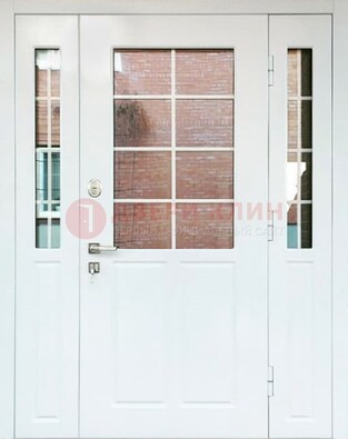 Белая стальная дверь со стеклом и фрамугами ДС-27 в Орехово-Зуево