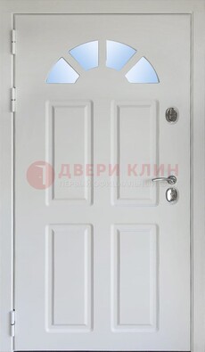 Белая стальная дверь МДФ со стеклом для дома ДС-37 в Орехово-Зуево