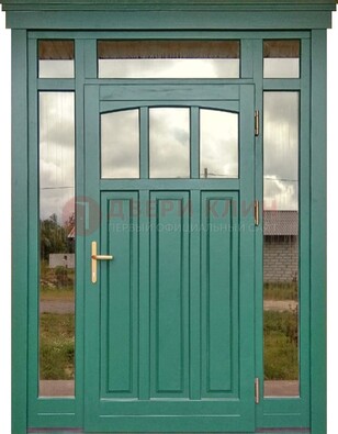 Зеленая металлическая дверь МДФ со стеклом ДС-43 в Орехово-Зуево