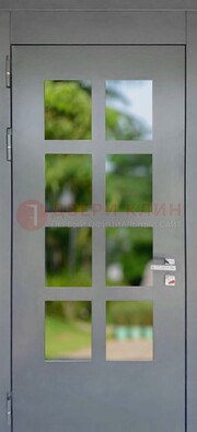 Серая металлическая дверь со стеклом ДС-78 в Орехово-Зуево