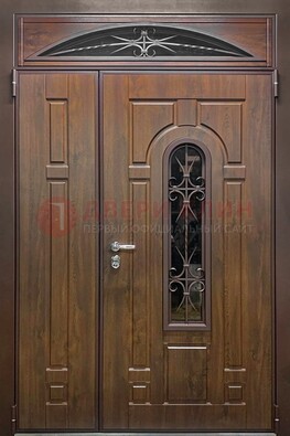 Большая металлическая дверь со стеклом и ковкой ДСК-145 в Орехово-Зуево