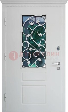 Белая металлическая дверь винорит со стеклом и ковкой ДСК-184 в Орехово-Зуево