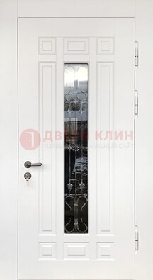 Белая стальная дверь винорит со стеклом и ковкой ДСК-191 в Орехово-Зуево