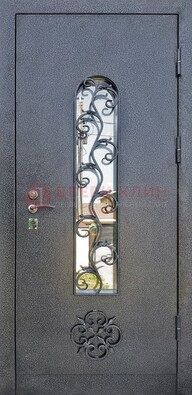 Темная стальная дверь Порошок со стеклом и ковкой ДСК-217 в Орехово-Зуево