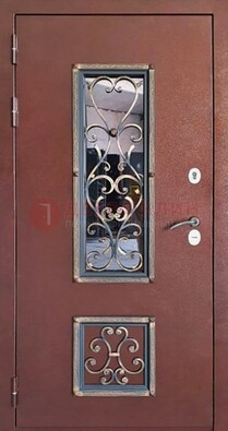 Уличная дверь Порошок со стеклом и ковкой для дома ДСК-218 в Орехово-Зуево