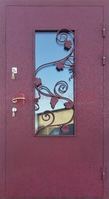 Железная дверь Порошок со стеклом и ковкой лозы ДСК-220 в Орехово-Зуево