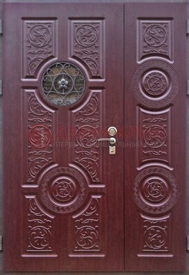 Красная железная дверь Винорит со стеклом и ковкой ДСК-235 в Орехово-Зуево