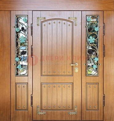 Железная дверь Винорит со стеклом и ковкой лозы ДСК-236 в Орехово-Зуево