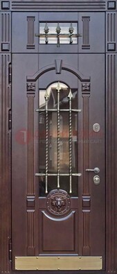 Металлическая дверь массив со стеклом и ковкой с фрамугой ДСК-249 в Орехово-Зуево