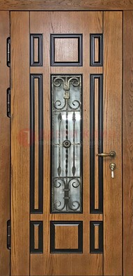 Двухцветная железная дверь Винорит со стеклом и ковкой ДСК-264 в Орехово-Зуево
