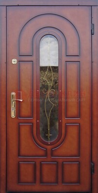 Яркая металлическая дверь Винорит со стеклом и ковкой ДСК-268 в Орехово-Зуево