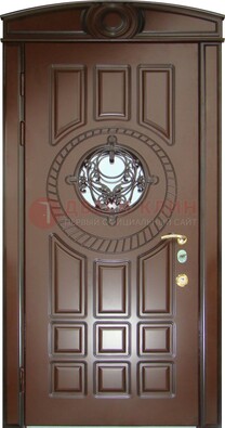Шоколадная металлическая дверь Винорит со стеклом и ковкой ДСК-269 в Орехово-Зуево