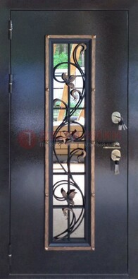Железная дверь с порошковым напылением стеклом и ковкой ДСК-279 в Орехово-Зуево