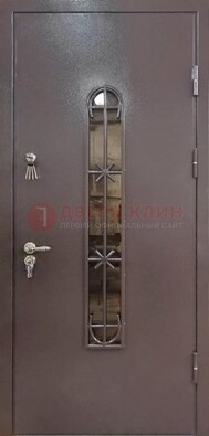 Металлическая дверь Порошок с небольшим стеклом и ковкой ДСК-282 в Орехово-Зуево
