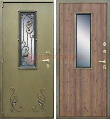 Офисная железная дверь со стеклом и ковкой ДСК-44 в Орехово-Зуево