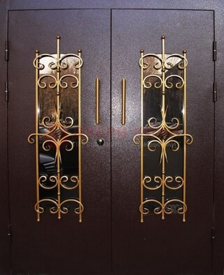 Металлическая дверь с ковкой и остеклением ДСК-49 в Орехово-Зуево